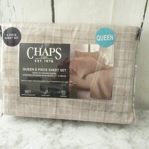 Chaps Sheets Queen Size‎ Beige Plaid Wrinkle Resistant Ultra Soft 6 Piece Set